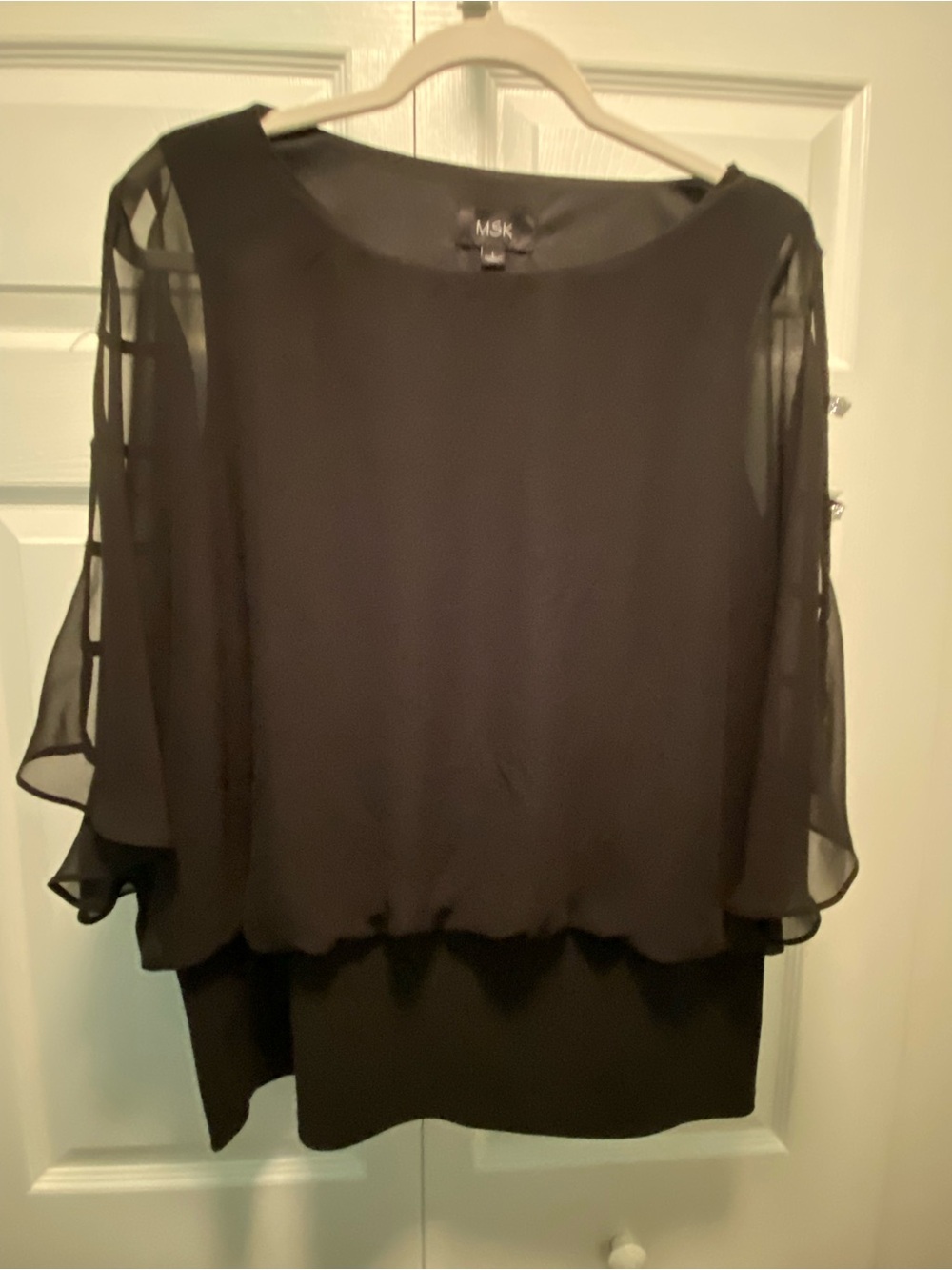 MSK Black Top Sheer  Cold Shoulder Cutouts Faux Rhinestone size Large